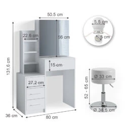Schminktisch "Conrada" Weiß 80 Cm Mit LED Beleuchtung Und Hocker Vicco 13 Schminktisch "Conrada" Weiß 80 Cm Mit LED Beleuchtung Und Hocker Vicco -Vicco m3799 hw l 03 ol