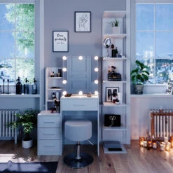 Schminktisch "Conrada" Weiß 80 Cm Mit LED Beleuchtung Und Hocker Vicco 14 Schminktisch "Conrada" Weiß 80 Cm Mit LED Beleuchtung Und Hocker Vicco -Vicco m3799 hw l 04 ol