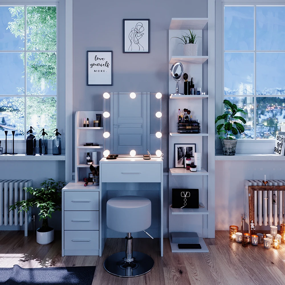 Schminktisch "Conrada" Weiß 80 Cm Mit LED Beleuchtung Und Hocker Vicco 6 Schminktisch "Conrada" Weiß 80 Cm Mit LED Beleuchtung Und Hocker Vicco – Bild 4