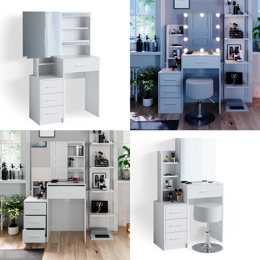 Schminktisch "Conrada" Weiß 80 Cm Mit LED Beleuchtung Und Hocker Vicco 10 Schminktisch "Conrada" Weiß 80 Cm Mit LED Beleuchtung Und Hocker Vicco – Bild 8