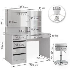 Schminktisch "Sherry" Weiß Hochglanz 120 Cm Mit LED Beleuchtung, Hocker Und Spiegelregal Vicco 13 Schminktisch "Sherry" Weiß Hochglanz 120 Cm Mit LED Beleuchtung, Hocker Und Spiegelregal Vicco -Vicco m3828 spr hw l 03 ol