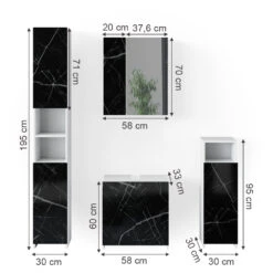 Badmöbel Set "Nero" Marmor/Weiß 4 Teile Vicco -Vicco m4003 03 ol