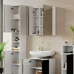 Badmöbel Set "Nero" Marmor/Weiß 4 Teile Vicco -Vicco m4003 05 ol