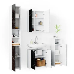 Badmöbel Set "Nero" Marmor/Weiß 4 Teile Vicco -Vicco m4003 07 ol