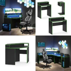 Gaming Tisch "Kron" Schwarz/Grün 90 X 90 Cm Eckform Vicco -Vicco m4018 08 ol