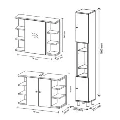 Badmöbel Set "Aquis" Anthrazit/Sonoma 3 Teile, Mit Hochschrank Vicco -Vicco m4044 03 ol