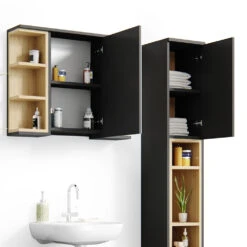 Badmöbel Set "Aquis" Anthrazit/Sonoma 3 Teile, Mit Hochschrank Vicco -Vicco m4044 06 ol