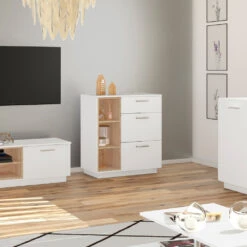 Sideboard "Beatrice" Weiß/Sonoma 79.6 X 88 Cm Mit 3 Schubladen Vicco -Vicco m4104 04 ol