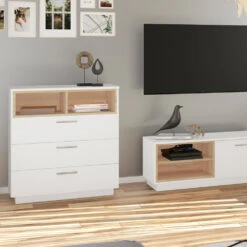 Sideboard "Beatrice" Weiß/Sonoma 79.6 X 88 Cm Mit 3 Breiten Schubladen Vicco -Vicco m4106 04 ol