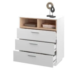 Sideboard "Beatrice" Weiß/Sonoma 79.6 X 88 Cm Mit 3 Breiten Schubladen Vicco -Vicco m4106 07 ol