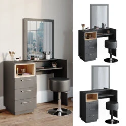 Schminktisch "Beatrice" Anthrazit/Eiche 100 Cm Mit Hocker Vicco 11 Schminktisch "Beatrice" Anthrazit/Eiche 100 Cm Mit Hocker Vicco -Vicco m4107 hs 02 ol