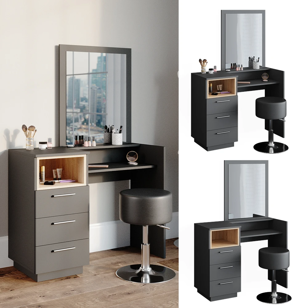 Schminktisch "Beatrice" Anthrazit/Eiche 100 Cm Mit Hocker Vicco 4 Schminktisch "Beatrice" Anthrazit/Eiche 100 Cm Mit Hocker Vicco – Bild 2