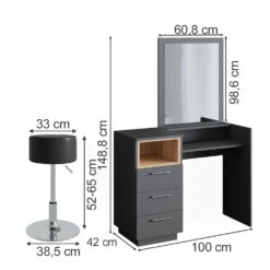 Schminktisch "Beatrice" Anthrazit/Eiche 100 Cm Mit Hocker Vicco 12 Schminktisch "Beatrice" Anthrazit/Eiche 100 Cm Mit Hocker Vicco -Vicco m4107 hs 03 ol