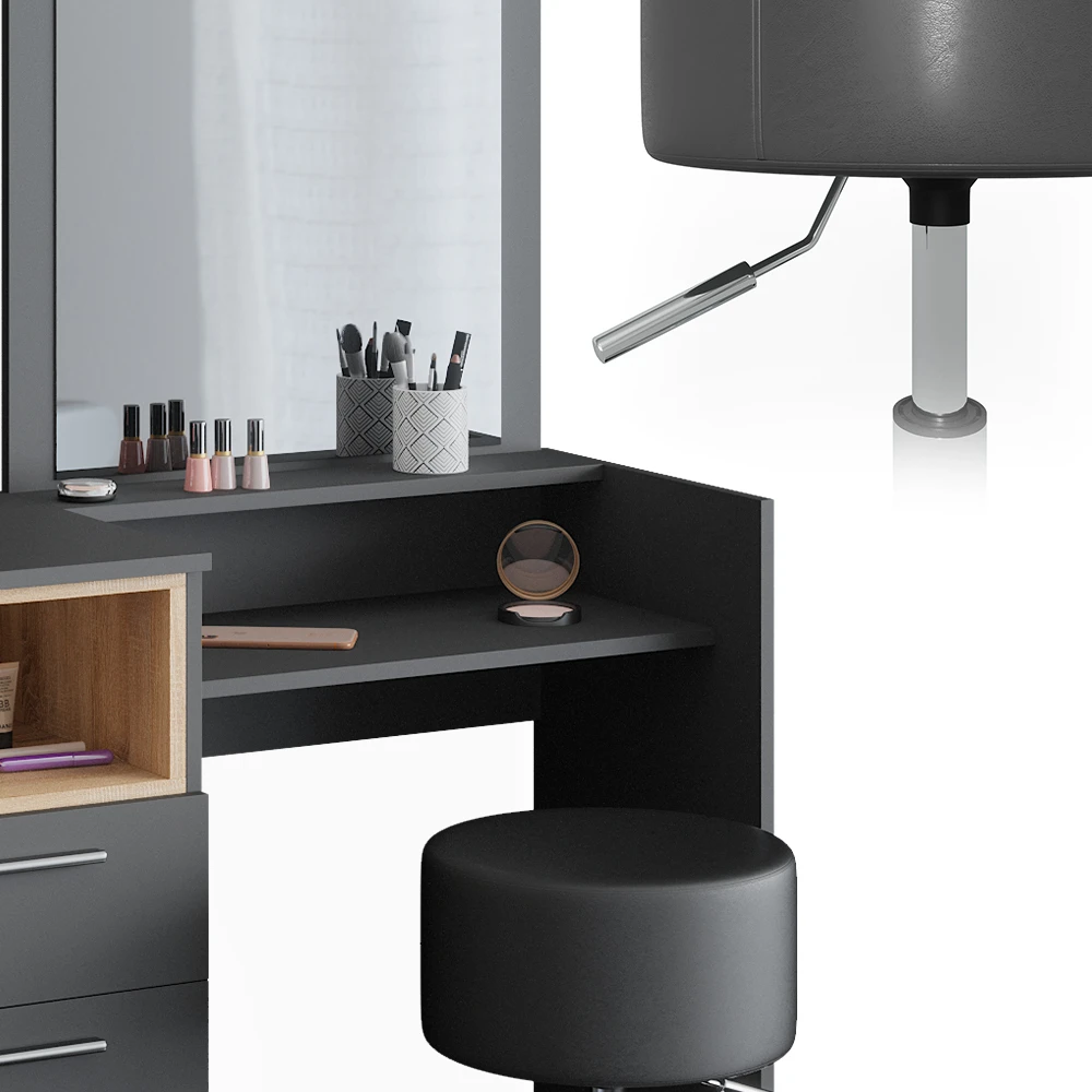 Schminktisch "Beatrice" Anthrazit/Eiche 100 Cm Mit Hocker Vicco 8 Schminktisch "Beatrice" Anthrazit/Eiche 100 Cm Mit Hocker Vicco – Bild 6