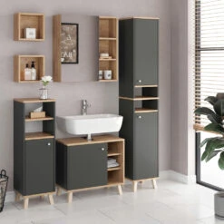 Bad Spiegelschrank "Senyo" Anthrazit/Goldkraft Eiche 62 X 64 Cm Vicco -Vicco m4117 04 ol