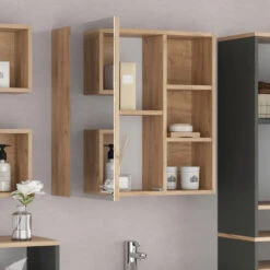 Bad Spiegelschrank "Senyo" Anthrazit/Goldkraft Eiche 62 X 64 Cm Vicco -Vicco m4117 05 ol