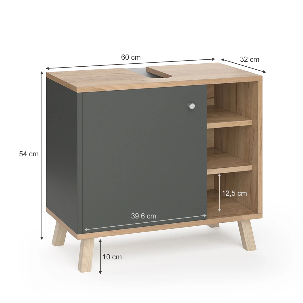 Waschbeckenunterschrank "Senyo" Anthrazit/Goldkraft Eiche 60 X 54 Cm Vicco 5 Waschbeckenunterschrank "Senyo" Anthrazit/Goldkraft Eiche 60 X 54 Cm Vicco – Bild 3
