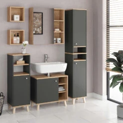 Badschrank "Senyo" Anthrazit/Goldkraft Eiche 30 X 174 Cm Vicco -Vicco m4122 04 ol