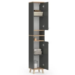 Badschrank "Senyo" Anthrazit/Goldkraft Eiche 30 X 174 Cm Vicco -Vicco m4122 07 ol