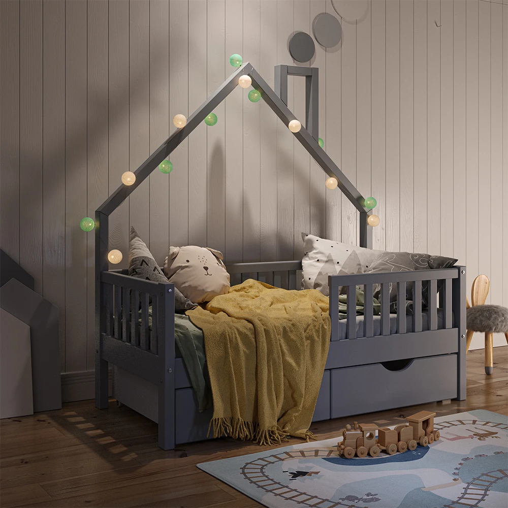 Hausbett "Noemi" Anthrazit 70x140 Cm Mit 2 Schubladen Vitalispa 6 Hausbett "Noemi" Anthrazit 70x140 Cm Mit 2 Schubladen Vitalispa – Bild 4