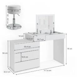 Schminktisch "Lotos" Weiß 117 Cm Mit Hocker Vicco -Vicco m4178 hw 03 ol