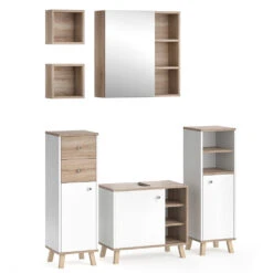 Badmöbel Set "Senyo" WeiĂ/Sonoma 5 Teile, Mit Regalen Vicco