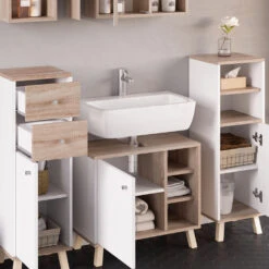 Badmöbel Set "Senyo" Weiß/Sonoma 5 Teile, Mit Regalen Vicco 13 Badmöbel Set "Senyo" Weiß/Sonoma 5 Teile, Mit Regalen Vicco -Vicco m4180 05 ol