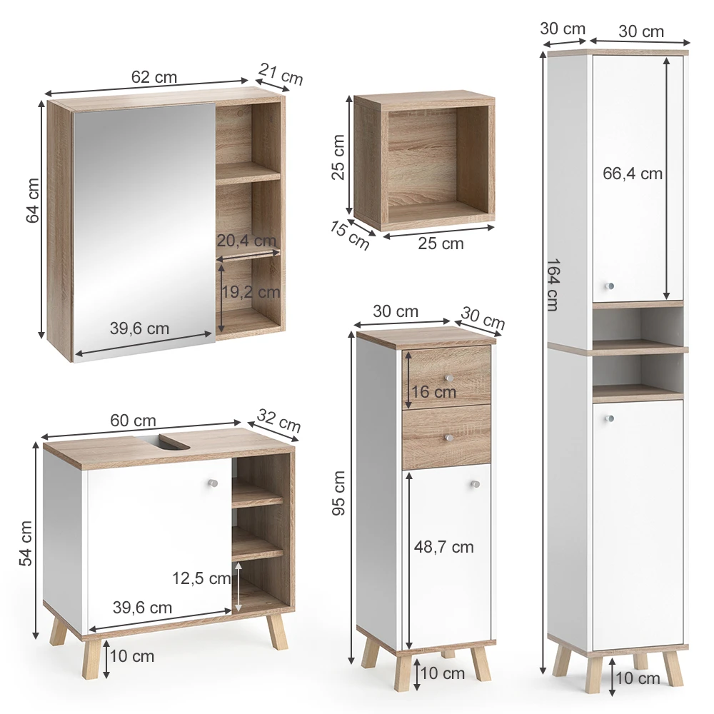 Badmöbel Set "Senyo" Weiß/Sonoma 5 Teile Vicco 5 Badmöbel Set "Senyo" Weiß/Sonoma 5 Teile Vicco – Bild 3