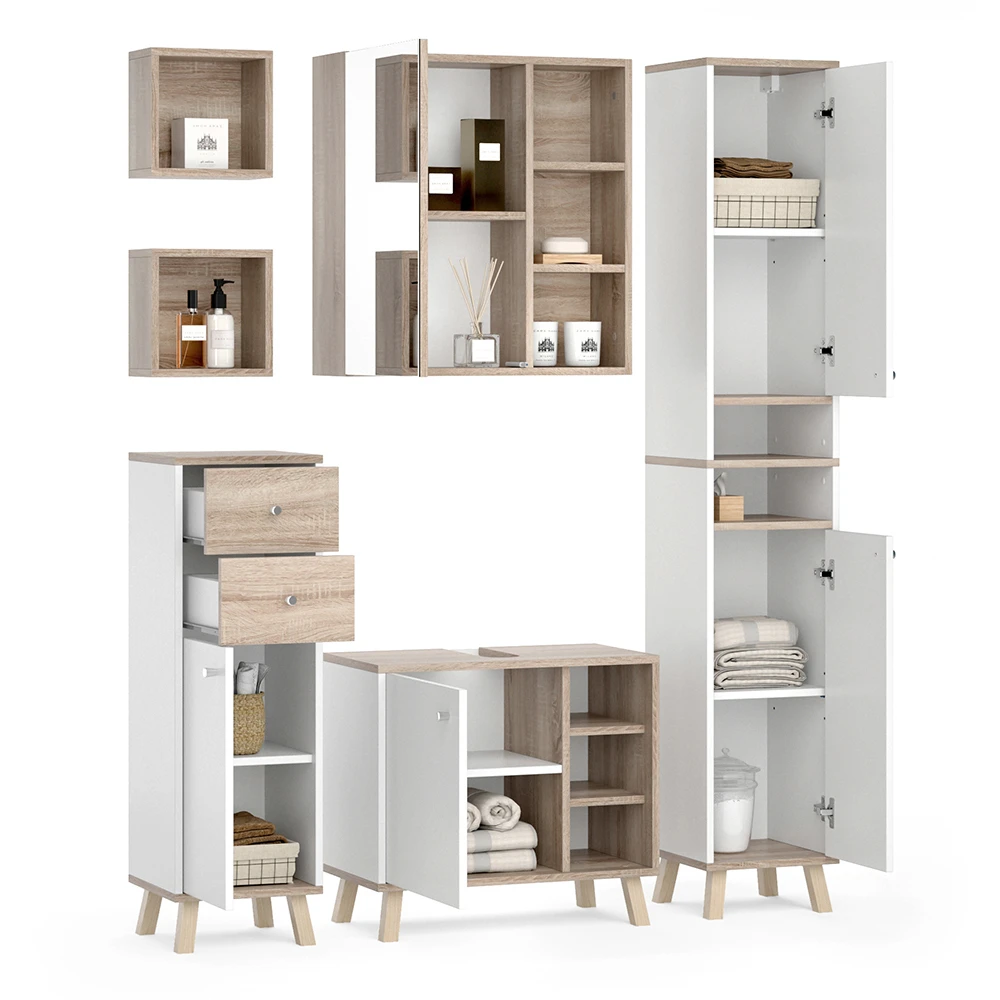 Badmöbel Set "Senyo" Weiß/Sonoma 5 Teile Vicco 9 Badmöbel Set "Senyo" Weiß/Sonoma 5 Teile Vicco – Bild 7