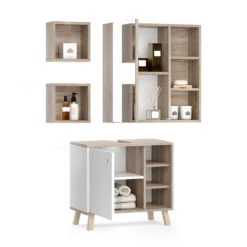 Badmöbel Set "Senyo" Weiß/Sonoma 3 Teile Vicco -Vicco m4186 07 ol