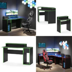 Gaming Tisch "Kron" Grün/Schwarz 130 X 60 Cm Vicco -Vicco m4195 08 ol