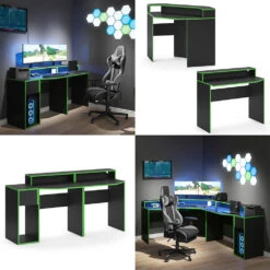 Gaming Tisch "Kron" Grün/Schwarz 170 X 60 Cm Vicco -Vicco m4201 08 ol