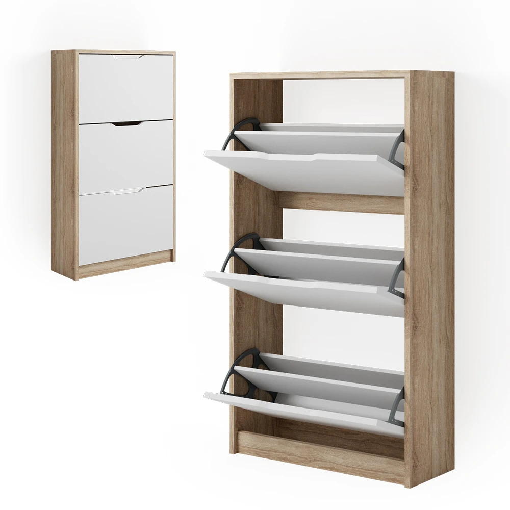 Schuhkipper "Luca" Weiß/Sonoma/Weiß 59 X 105 Cm 3 Fächer Vicco 3 Schuhkipper "Luca" Weiß/Sonoma/Weiß 59 X 105 Cm 3 Fächer Vicco