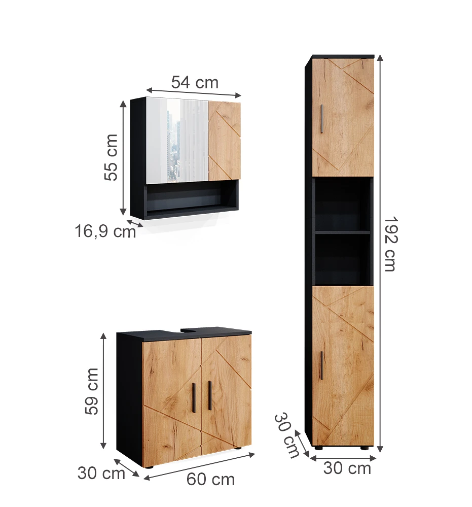 Badmöbel Set "Irma" Anthrazit/Eiche 3 Teile, Mit Hochschrank Vicco 5 Badmöbel Set "Irma" Anthrazit/Eiche 3 Teile, Mit Hochschrank Vicco – Bild 3