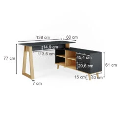 Schreibtisch "Nautica" Anthrazit/Buche 138 X 60 Cm Mit Schubladen, XXL Vicco -Vicco m4462 03 ol