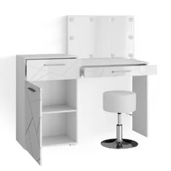 Schminktisch "Irma" Weiß 135 Cm Mit LED Beleuchtung Und Hocker Vicco