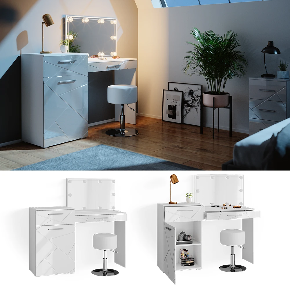 Schminktisch "Irma" Weiß 135 Cm Mit LED Beleuchtung Und Hocker Vicco 4 Schminktisch "Irma" Weiß 135 Cm Mit LED Beleuchtung Und Hocker Vicco – Bild 2