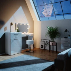 Schminktisch "Irma" Weiß 135 Cm Mit LED Beleuchtung Und Hocker Vicco 13 Schminktisch "Irma" Weiß 135 Cm Mit LED Beleuchtung Und Hocker Vicco -Vicco m4712 hw l 04 ol