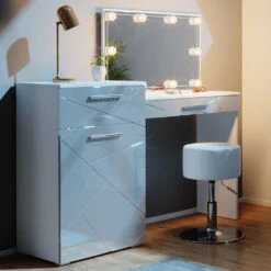 Schminktisch "Irma" Weiß 135 Cm Mit LED Beleuchtung Und Hocker Vicco 14 Schminktisch "Irma" Weiß 135 Cm Mit LED Beleuchtung Und Hocker Vicco -Vicco m4712 hw l 05 ol