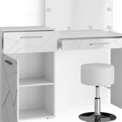 Schminktisch "Irma" Weiß 135 Cm Mit LED Beleuchtung Und Hocker Vicco 15 Schminktisch "Irma" Weiß 135 Cm Mit LED Beleuchtung Und Hocker Vicco -Vicco m4712 hw l 06 ol