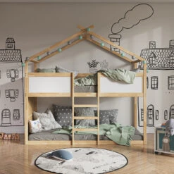 Etagenbett "Merlin" Weiß/Naturholz/Naturholz 90x200 Cm Vitalispa -Vicco m4718 04 ol