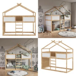 Etagenbett "Merlin" Weiß/Naturholz/Naturholz 90x200 Cm Vitalispa -Vicco m4718 08 ol