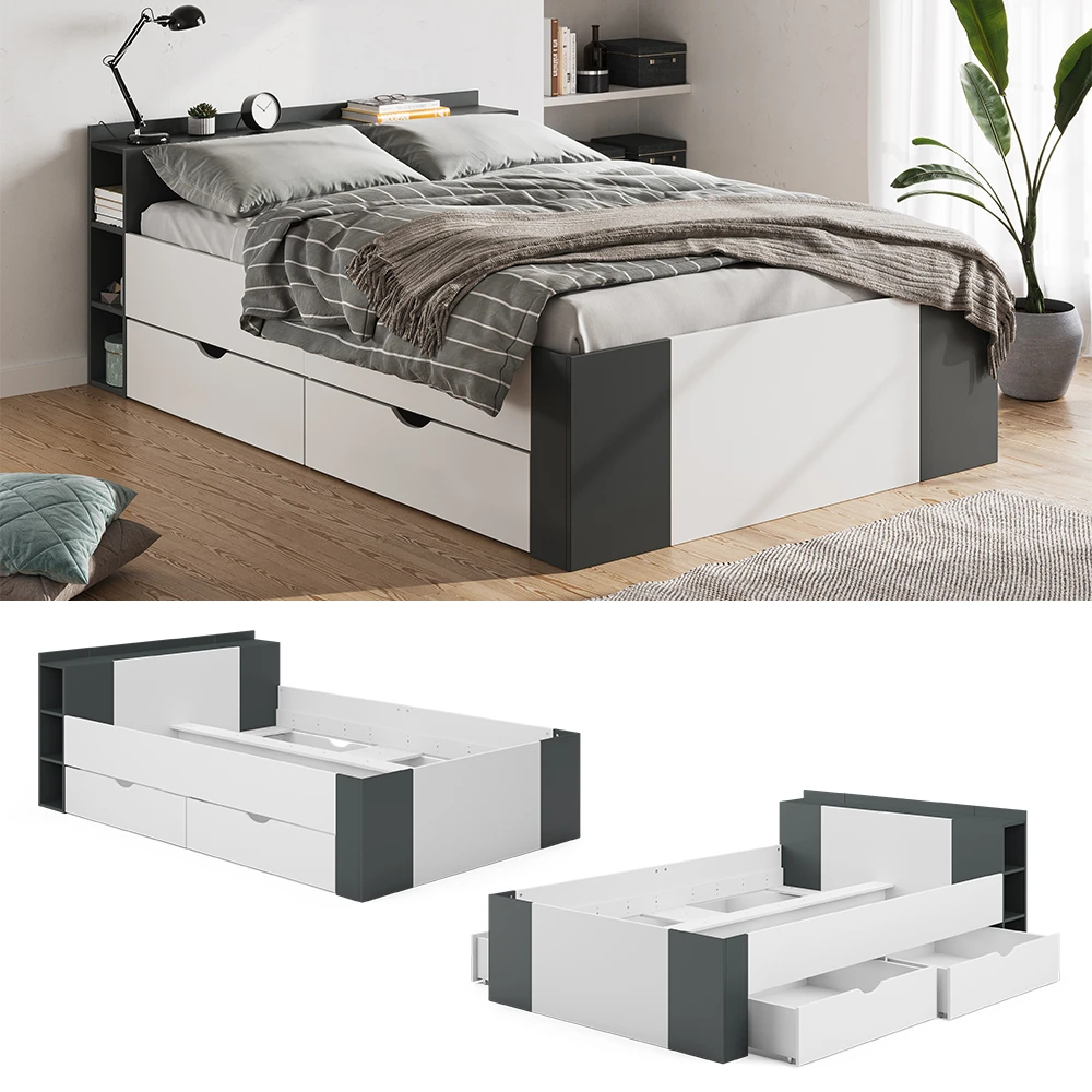 Schlafzimmerbett "Pulsar" Anthrazit/Weiß 140x200 Cm Vitalispa 4 Schlafzimmerbett "Pulsar" Anthrazit/Weiß 140x200 Cm Vitalispa – Bild 2