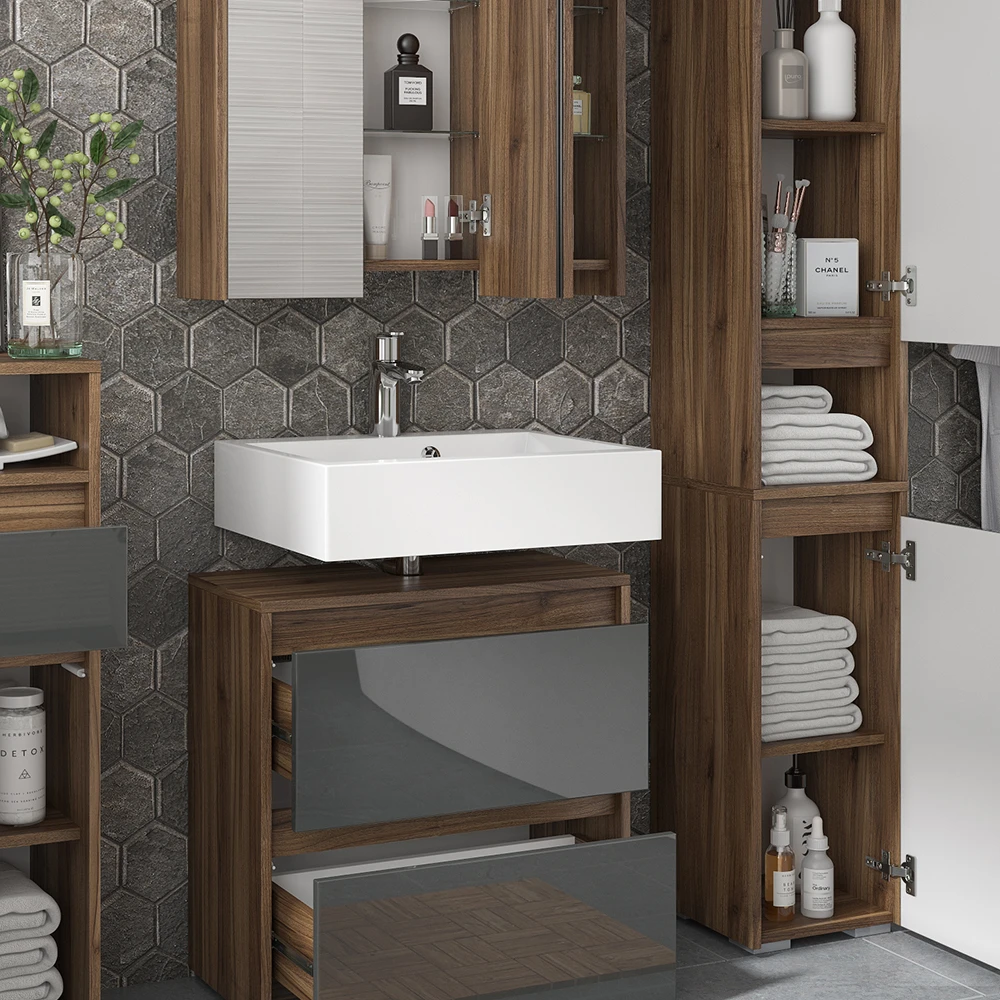 Badmöbel Set "Majest" Anthrazit/Nussbaum 4 Teile Vicco 7 Badmöbel Set "Majest" Anthrazit/Nussbaum 4 Teile Vicco – Bild 5