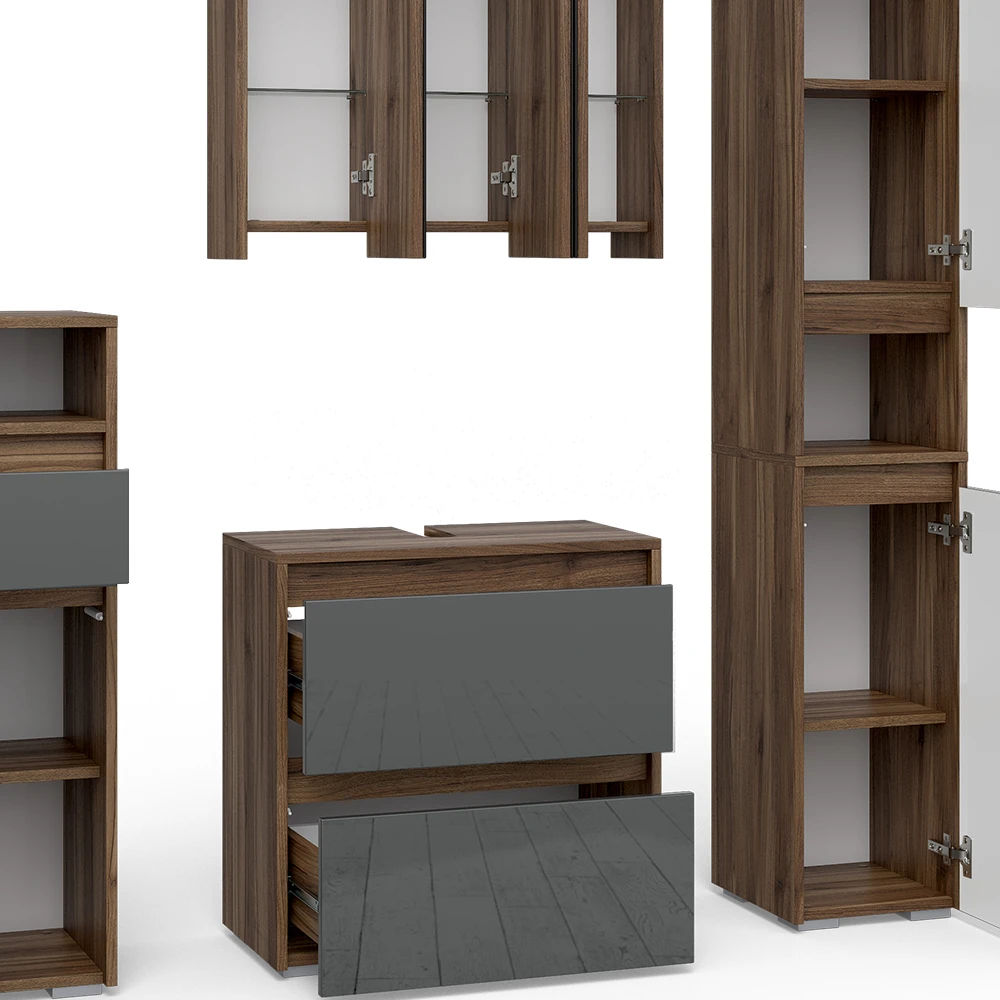 Badmöbel Set "Majest" Anthrazit/Nussbaum 4 Teile Vicco 8 Badmöbel Set "Majest" Anthrazit/Nussbaum 4 Teile Vicco – Bild 6