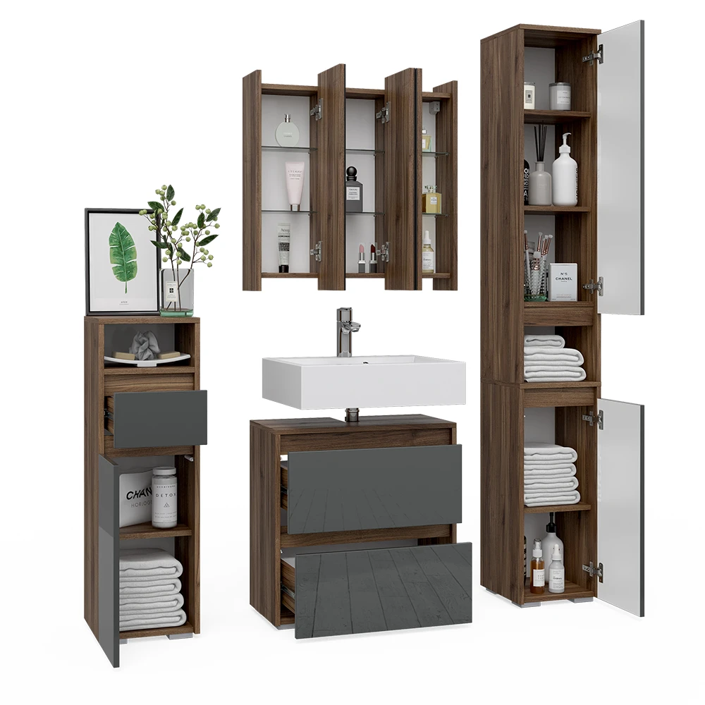 Badmöbel Set "Majest" Anthrazit/Nussbaum 4 Teile Vicco 9 Badmöbel Set "Majest" Anthrazit/Nussbaum 4 Teile Vicco – Bild 7