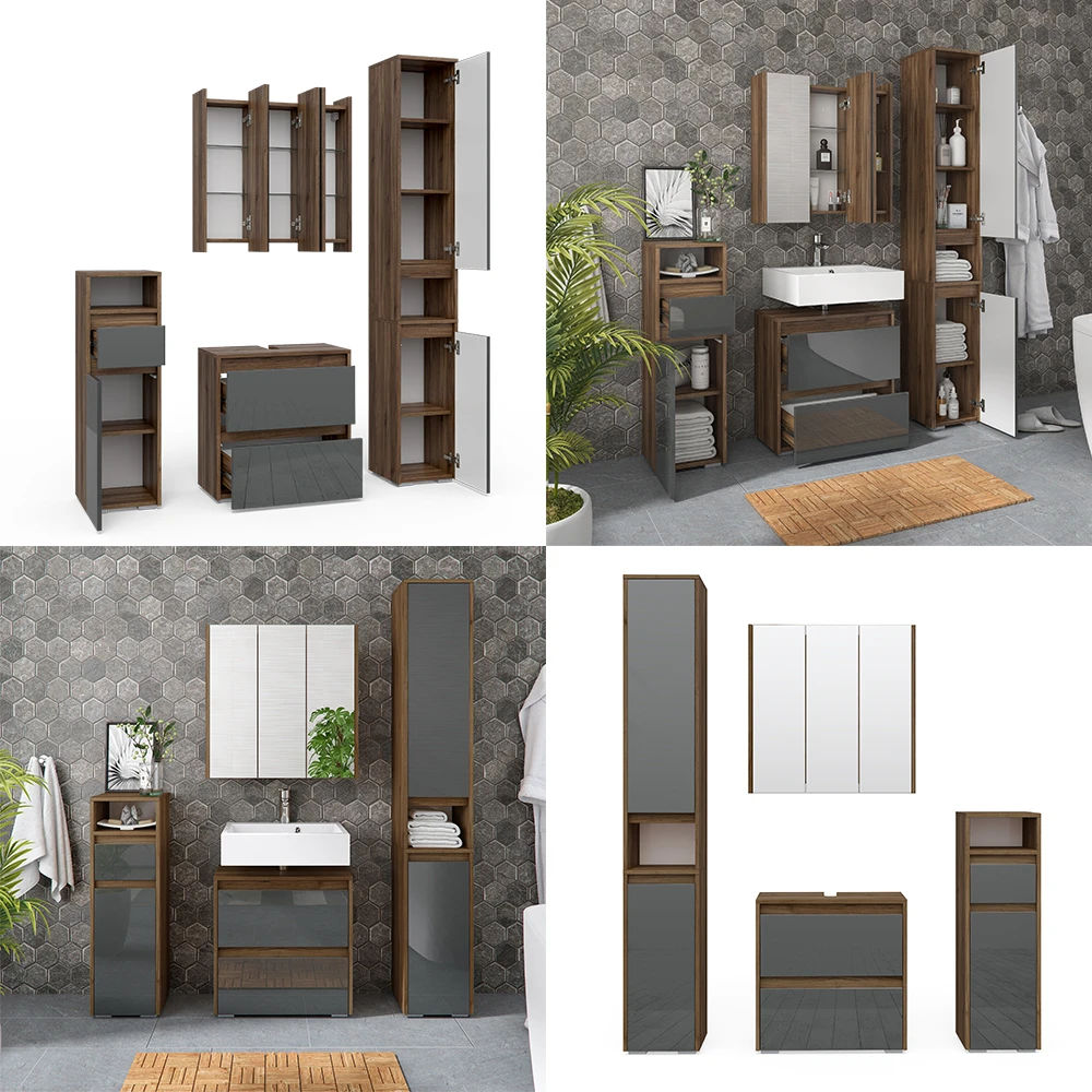 Badmöbel Set "Majest" Anthrazit/Nussbaum 4 Teile Vicco 10 Badmöbel Set "Majest" Anthrazit/Nussbaum 4 Teile Vicco – Bild 8