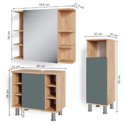 Badmöbel Set "Fynn" Grün/Goldkraft Eiche 3 Teile, Mit Midischrank Vicco 11 Badmöbel Set "Fynn" Grün/Goldkraft Eiche 3 Teile, Mit Midischrank Vicco -Vicco m4771 03 ol