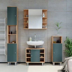 Badmöbel Set "Fynn" Grün/Goldkraft Eiche 3 Teile, Mit Midischrank Vicco 12 Badmöbel Set "Fynn" Grün/Goldkraft Eiche 3 Teile, Mit Midischrank Vicco -Vicco m4771 04 ol