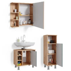 Badmöbel Set "Fynn" Grün/Goldkraft Eiche 3 Teile, Mit Midischrank Vicco 15 Badmöbel Set "Fynn" Grün/Goldkraft Eiche 3 Teile, Mit Midischrank Vicco -Vicco m4771 07 ol